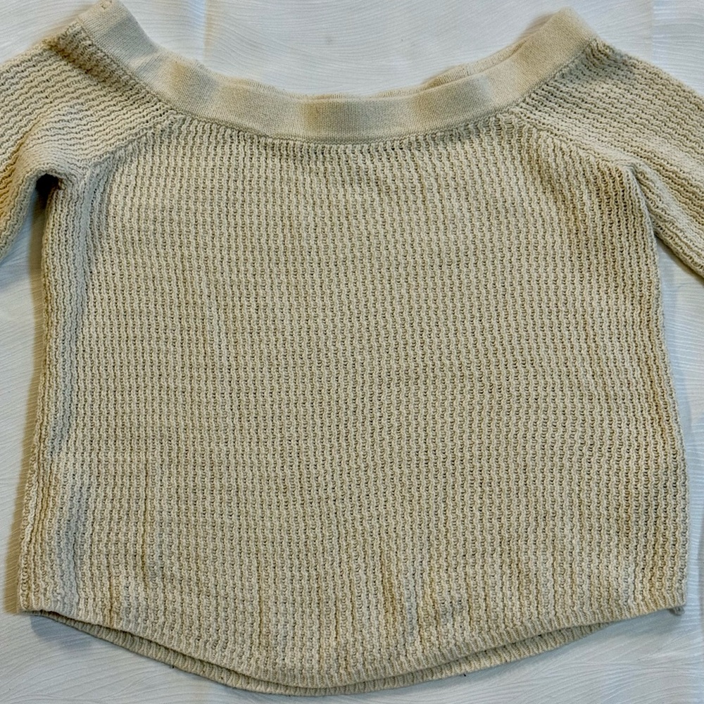 Vtg Abercrombie & Fitch Cream Knit Sweater Off‑Shoulder Bell Sleeves Cotton M